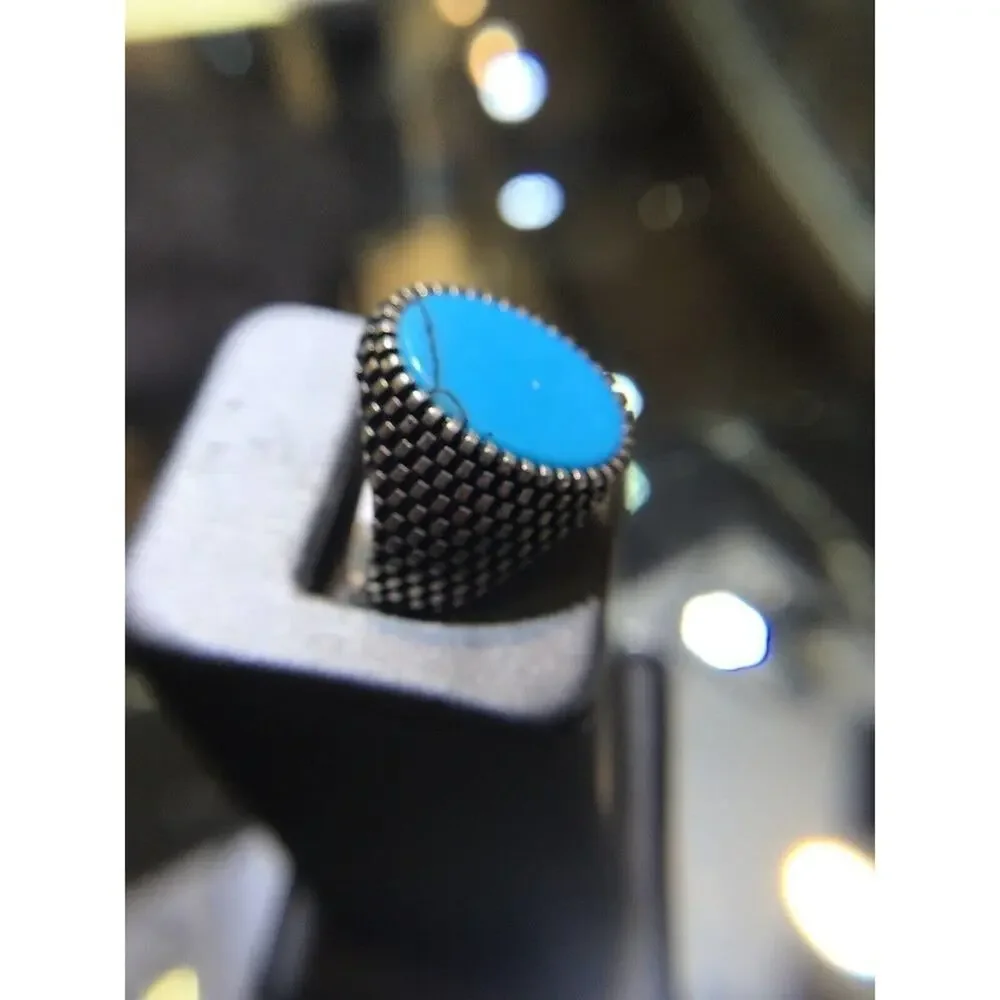 Turquoise Ring Sz12 Large Oval Smooth Stone Silver 925